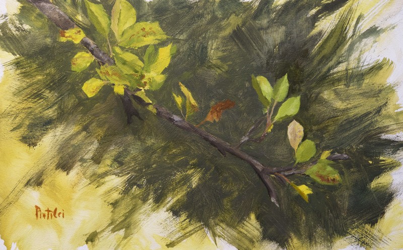 Autumn branch leaves painting