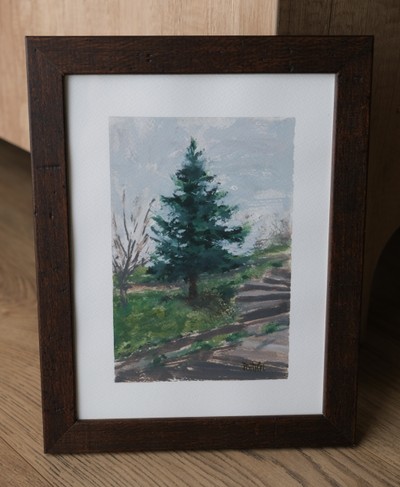 Evergreen tree painting framed