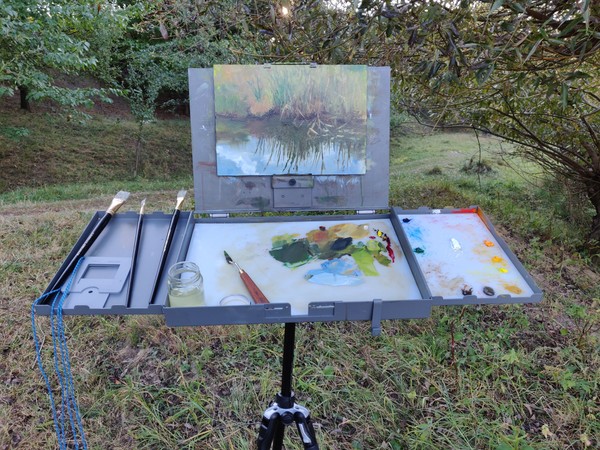 Water reflection painting on easel