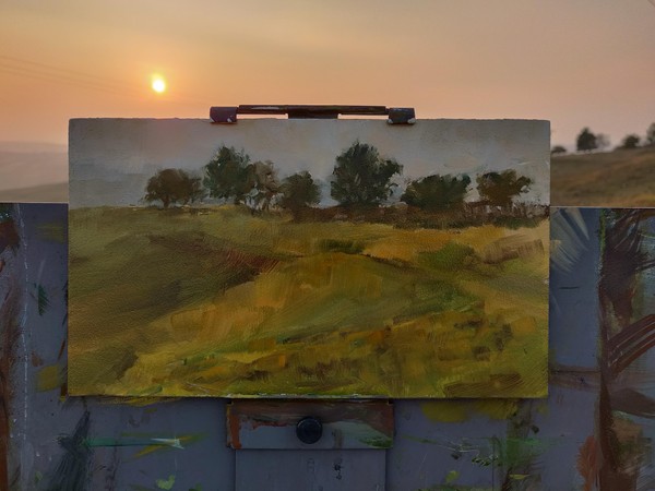 Landscape before sunset painting