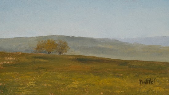 Foggy landscape painting