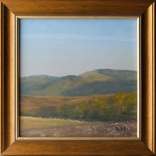 Golden hour landscape painting framed