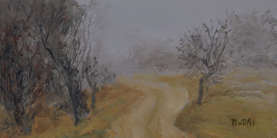 Foggy landscape painting