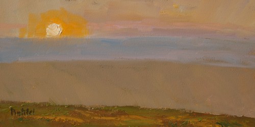 Foggy sunset painting