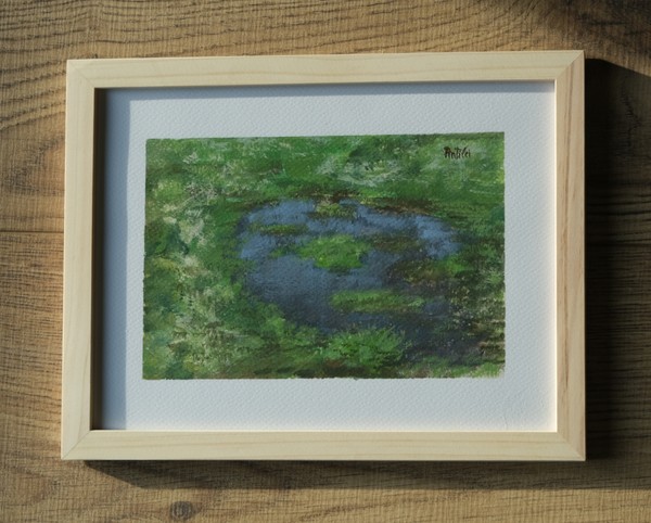 Puddle and grass painting framed